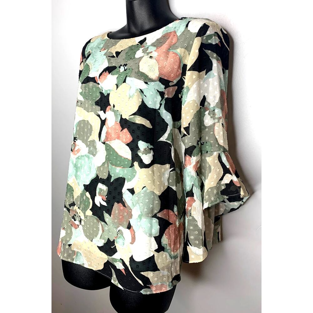 Kasper Blouse 3/4 Bell Sleeve Printed Clip Dot Blouse Nordstrom Women's M/L - Picture 3 of 7